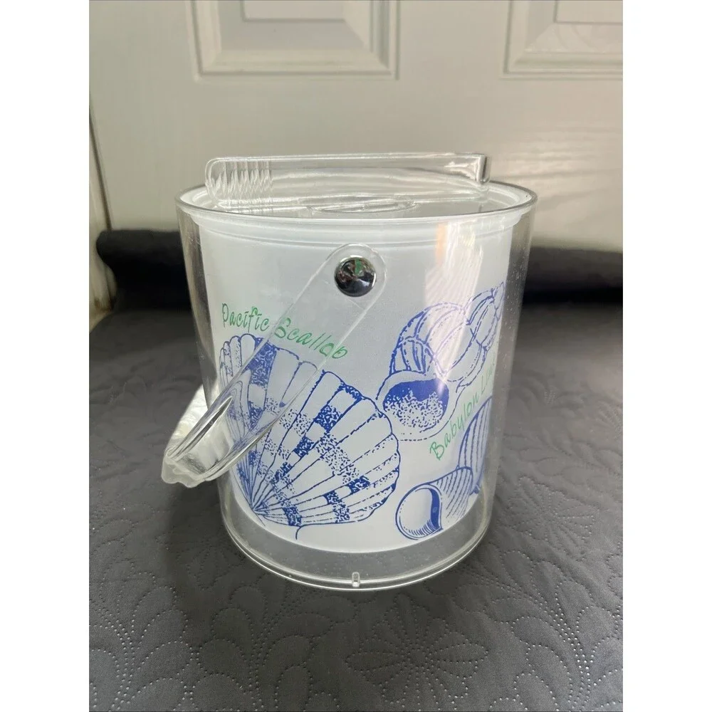Sun Country 3QT Ocean Shell Clear Acrylic Ice Bucket w/Tongs NIB Nautical Home